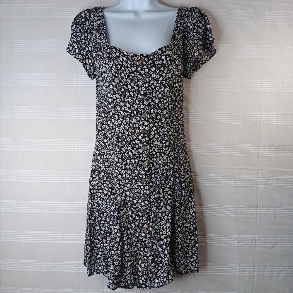 American‎ Eagle Floral Mini Dress Sweetheart Neckline Short Puff Sleeves Small